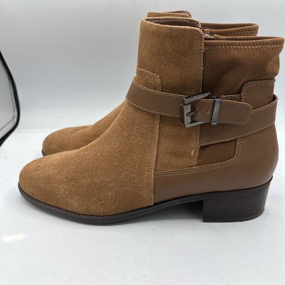 Isaac Mizrahi Live Women’s Brown Suede Side‑Zip Buckle Ankle Booties US 8.5 W - Picture 4 of 14